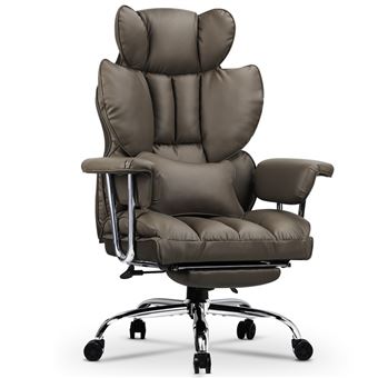 Cadeira de Escritório com Descanso para os Pés BIGZZIA | Assento Largo Estofado | Almofada de Suporte Lombar | Marron claro - 1