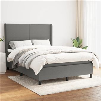 Cama com molas e colchão vidaXL | 140x190 cm | tecido cinzento-escuro - 1