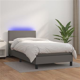Cama box spring com colchão e LED vidaXL | 100x200cm | couro artificial cinza - 1