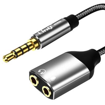 Adaptador Áudio Jack 3,5mm para Duplo Jack 3,5mm Fêmea LinQ | Auscultadores + Micro - 1
