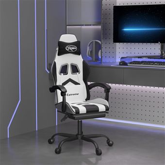Cadeira gaming com apoio para pés vidaXL | couro artificial preto e branco - 1