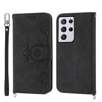 Capa ZURSANA para Samsung Galaxy S21 Ultra | Pele com Fecho de Encaixe para Colar + Cordão em Pele | Preto - 1