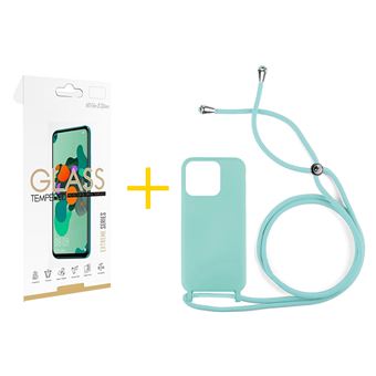 Pack 1 x Película de Vidro Temperado 2.5D + Capa skyhe para Apple iPhone 14 Pro Gel Rope - Verde Água - 1