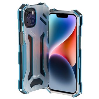 Capa pára-choque de metal R-JUST à prova de queda, design oco, à prova de choque, blindagem mecânica para iPhone 14 - azul - 1
