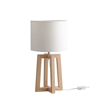 Candeeiro de mesa Luce Ambiente e Design BERRY em madeira natural com abajur em tecido branco - 1