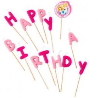 Conjunto Velas de Aniversário ""Happy birthday"" Princesas Disney Glamour - 1