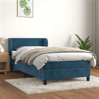Cama com molas e colchão vidaXL | 100x200 cm | veludo azul-escuro - 1