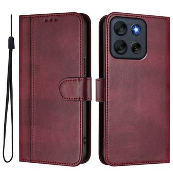 Capa FOXDOCK para Motorola MOTO G56 | Estilo Vintage | TPU com Textura de Pele Antiderrapante | Compartimentos para Cartões e Suporte | Vermelho - 1