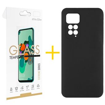 Pack skyhe 1 x Película de Vidro Temperado 2.5D + Capa para Xiaomi Redmi Note 11 Pro Silicone Líquido - Preto - 1
