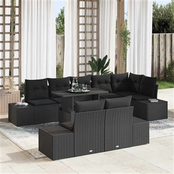 Conjunto de Sofá de Jardim vidaXL | 9 Peças | Preto Rattan Sintético - 1