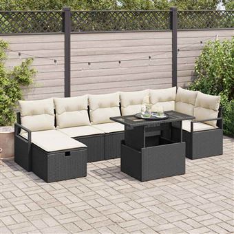 Conjunto de Sofá de Jardim vidaXL | 8 Peças | Preto Rattan Sintético - 1