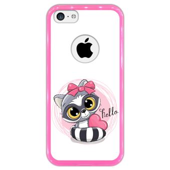 Capa Hapdey para iPhone 5C Design Guaxinim Fofo em Silicone Flexível e TPU Cor-de-Rosa - 1