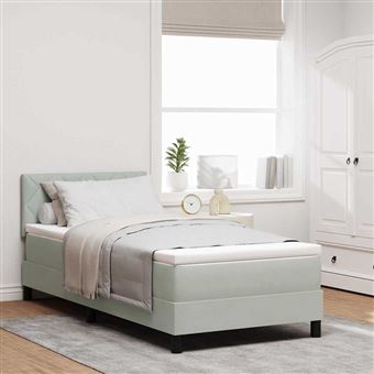 Cama Box Spring LED vidaXL | Cinzento-claro | 100 x 200 cm | Veludo - 1