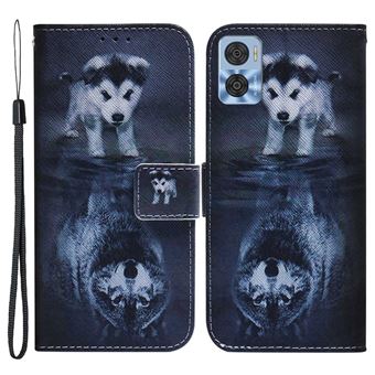 Capa PU fechamento magnético com suporte e alça Magunivers para Motorola Moto E22 4G/E22i 4G - cachorro e lobo - 1