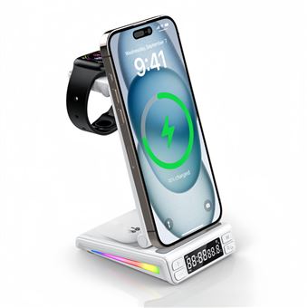 Carregador sem fio 5 em 1 V-REEL QT32 | magnético relógio RGB | Branco - 1