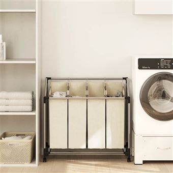 Separador de Roupa Suja vidaXL com 4 Sacos em Aço Creme - 1