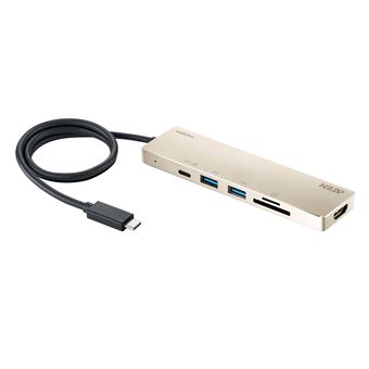 Base & Duplicador de Portas ATEN Multiport Mini Dock USB-C com passagem de energia | Dourado - 1