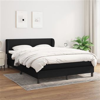 Cama com molas e colchão vidaXL | 140x190 cm | tecido preto - 1
