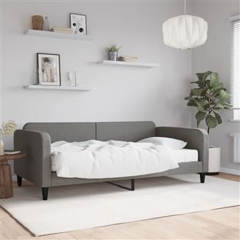 Sofá-cama com Colchão vidaXL | 100x200 cm | tecido cinzento-escuro - 1