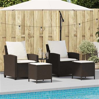Conjunto de Sofás para Jardim vidaXL com Almofadões | 4 Peças | vime PE castanho - 1