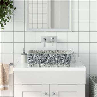 Lavatório de Bancada Retângular vidaXL | 46x35,5x13 cm | cerâmica cinza/azul - 1