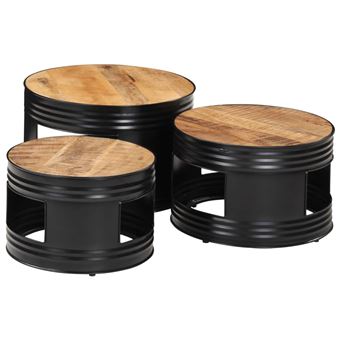 Mesas de bar formato de tambor vidaXL | 3 peças | mangueira áspera maciça - 1