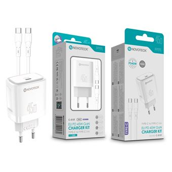 Kit Carregador Rápido NOVOTECK C-015T | PD 45W | GaN | Com Cabo Type-C | Portátil e Potente - 1