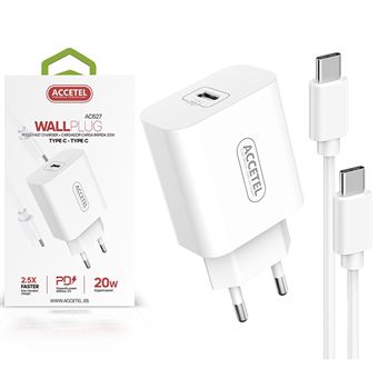 Carregador PD + Cabo Type-C Accetel AC627 para Samsung Galaxy S25 5G | 20W Branco - 1