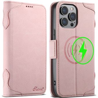 Capa com Abas MagSafe com Suporte, Carregamento Sem Fio e Slot para Cartões J07 V-REEL para iPhone 15 Plus - Rosa - 1