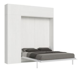 Cama Retrátil 160 Vertical Itamoby Kentaro com Armário Coluna e Armários Suspensos Cinza Branca - 1