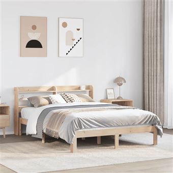 Estrutura de cama com cabeceira vidaXL | 160x200 cm | pinho maciço - 1