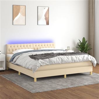 Cama box spring com colchão e LED vidaXL | 160x200 cm | tecido cor creme - 1