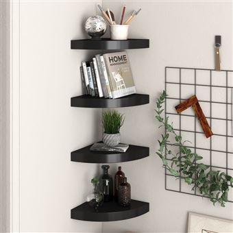 Prateleiras de canto suspensas vidaXL | 4 Peças | 25x25x3,8cm | MDF preto - 1