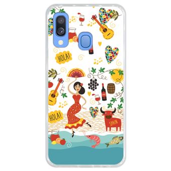 Capa Hapdey para Samsung Galaxy A40 2019 Design Símbolos de Espanha em Silicone Flexível e TPU