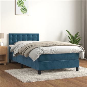 Cama com molas e colchão vidaXL | 80x200 cm | veludo azul-escuro - 1