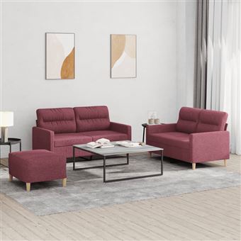 Conjunto de sofás com almofadões vidaXL | 3 Peças | tecido vermelho tinto - 1