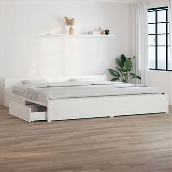 Estrutura de Cama vidaXL com Gavetas | 180x200 cm | tamanho Super King Branco - 1