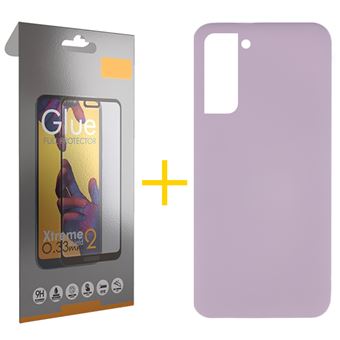 Pack 1 x Película de Vidro Temperado Full + Capa skyhe para Samsung Galaxy S21 FE 5G Silicone Líquido Roxo - 1