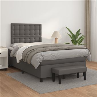 Cama com Molas e Colchão vidaXL | 120x200 cm | couro artificial cinzento - 1