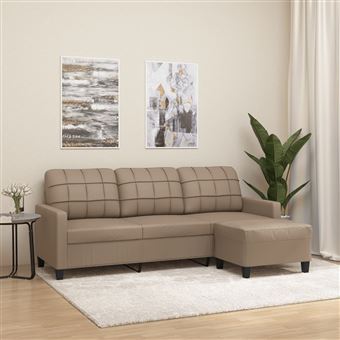 Sofá 3 lugares com apoio pés 180 cm couro artificial cappuccino - 1