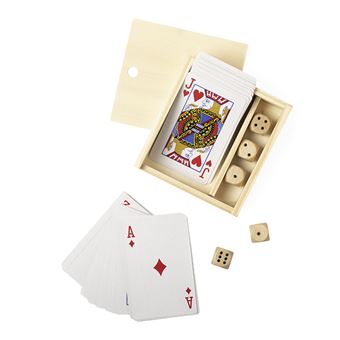 Conjunto de Jogo DAM Pelkat com Cartas Francesas e Dados de Madeira - Bege - 1
