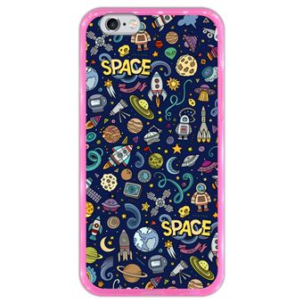 Capa Silicone Hapdey Para iPhone 6 6S Design Resumo Objetos e Símbolos Espaciais Flexível Em TPU - Rosa - 1