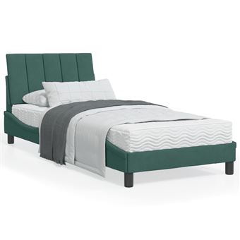 Estrutura de cama com cabeceira vidaXL | 90x200 cm | veludo verde-escuro - 1