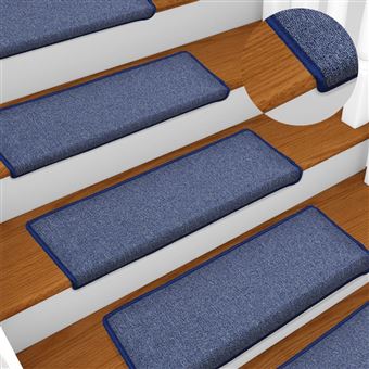 Tapetes de escada vidaXL | 15 Peças | 65x21x4 cm | azul com borda retangular - 1