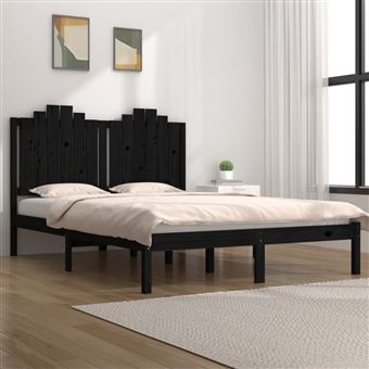 Estrutura de cama vidaXL | 140x190 cm | madeira de pinho maciça preto - 1
