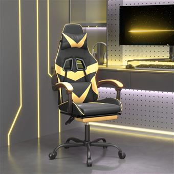 Cadeira de gaming vidaXL com apoio de pés | couro artificial preto e dourado - 1