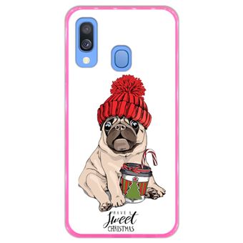 Capa Hapdey para Samsung Galaxy A40 2019 Design Pug Bebé Have a Sweet Christmas em Silicone Flexível e TPU Cor-de-Rosa