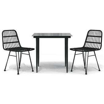 Conjunto de jantar para jardim vidaXL | 3 peças | vime PE preto - 1