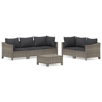 Conjunto lounge de jardim vidaXL | 6 peças | com almofadões vime PE cinzento - 1