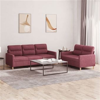 Conjunto de Sofás com Almofadões vidaXL | 2 Peças | Tecido vermelho tinto - 1